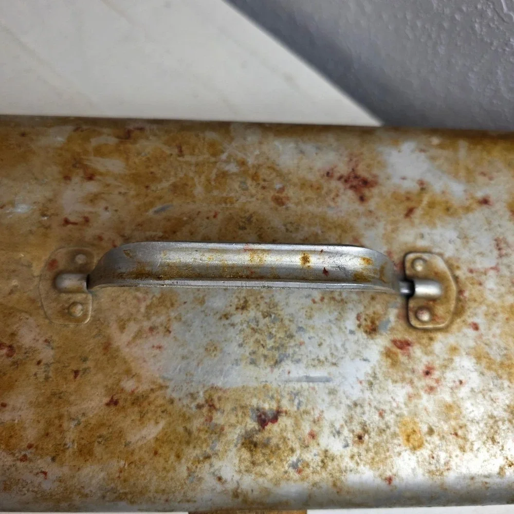 Vintage Aluminum‎ Toolbox Industrial Metal Storage Chest Rustic Patina Handle